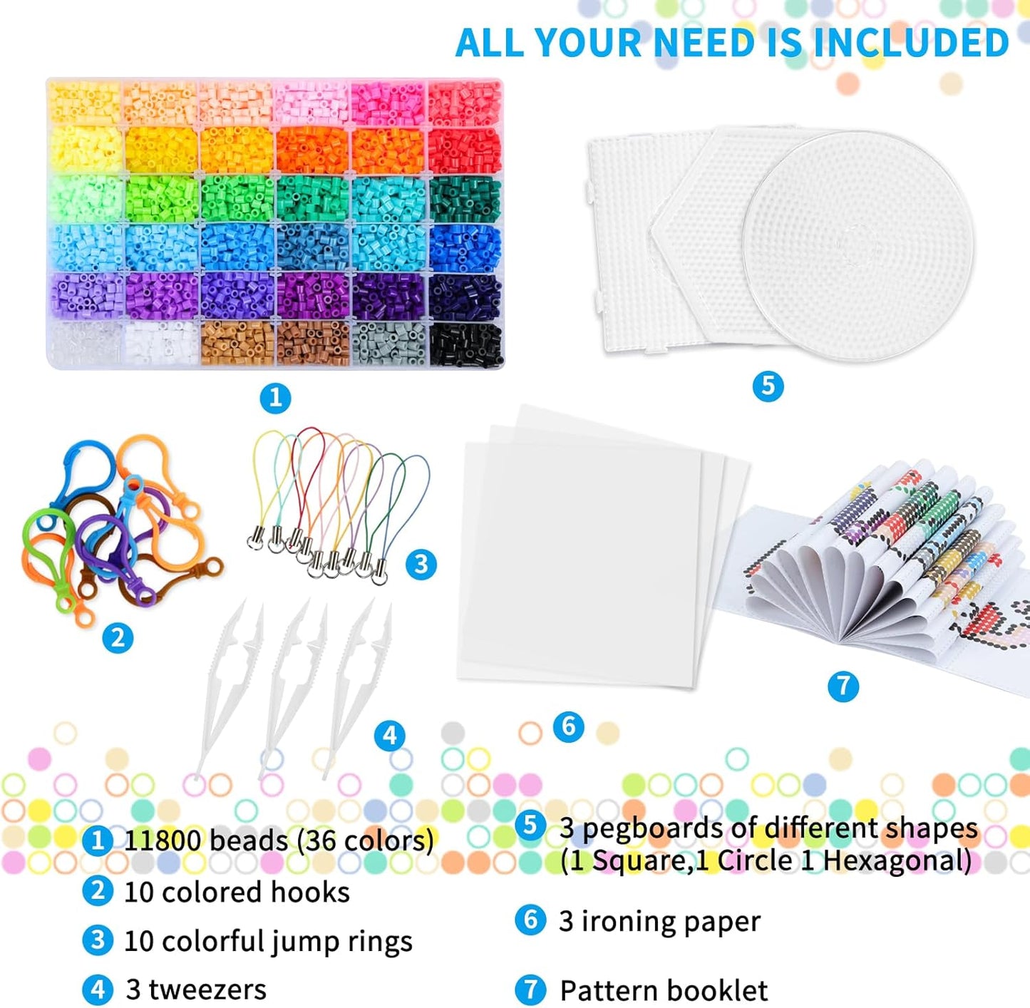 QUEFE 5200pcs Fuse Beads Kit for Boys and Girls, 24 Colors 5mm Melting Beads Set Including Pegboards, Ironing Paper, Tweezers, Colorful Hooks for Birthday and Christmas Gift