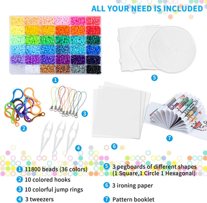 QUEFE 5200pcs Fuse Beads Kit for Boys and Girls, 24 Colors 5mm Melting Beads Set Including Pegboards, Ironing Paper, Tweezers, Colorful Hooks for Birthday and Christmas Gift