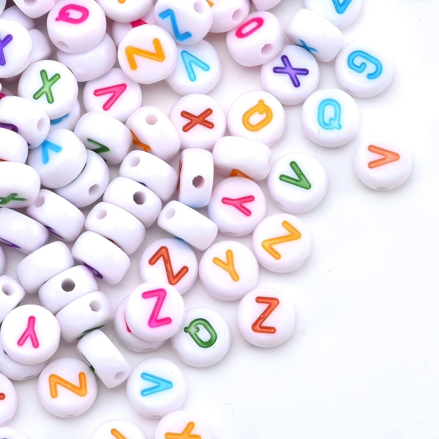 1600Pcs White and Silver Round Letter Beads A-Z, 4X7mm Acrylic Alphabet Beads for Jewelry Making