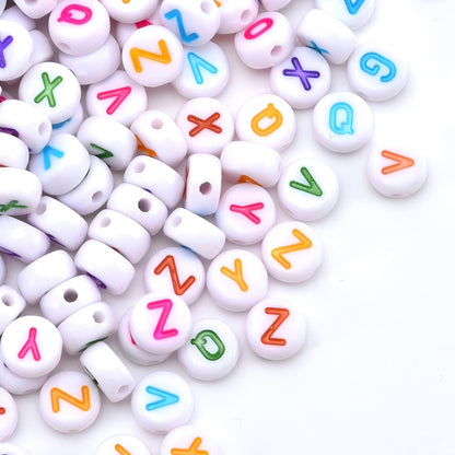 1600Pcs White and Silver Round Letter Beads A-Z, 4X7mm Acrylic Alphabet Beads for Jewelry Making