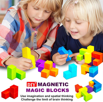 Magnetic Building Blocks Magic Magnetic 3D Puzzle Cubes, Set of 7 Multi Shapes Magnetics Blocks with 54 Guide Cards, Children's Educational Toys and Stress Relief Fidget Toys for Kids Adults