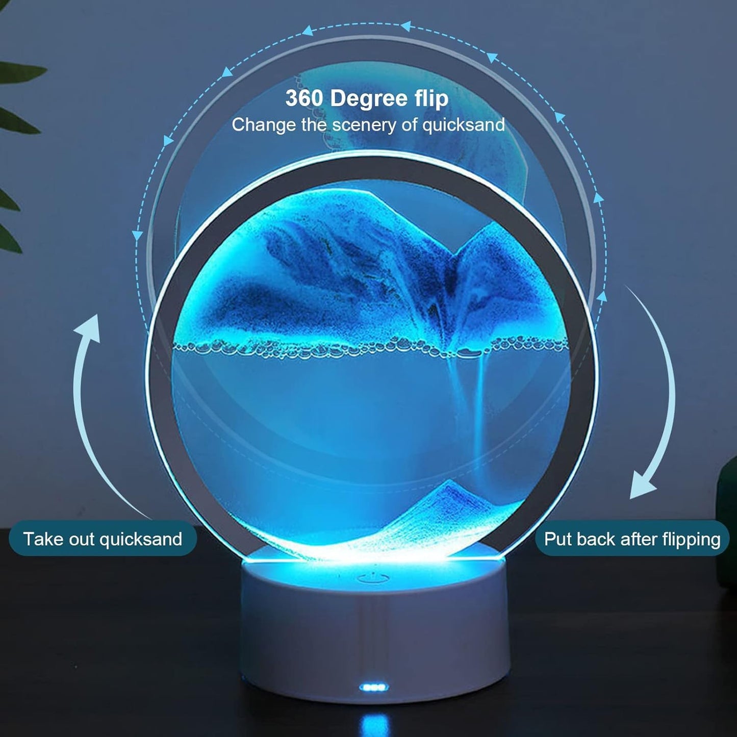 Moving Sand Art Picture Round Glass 3D Deep Sea Sandscape in Motion Display Flowing Sand Frame, Large Desktop Art Toys, Home & Office Desktop Decorations(Black, RC-Crotrol)