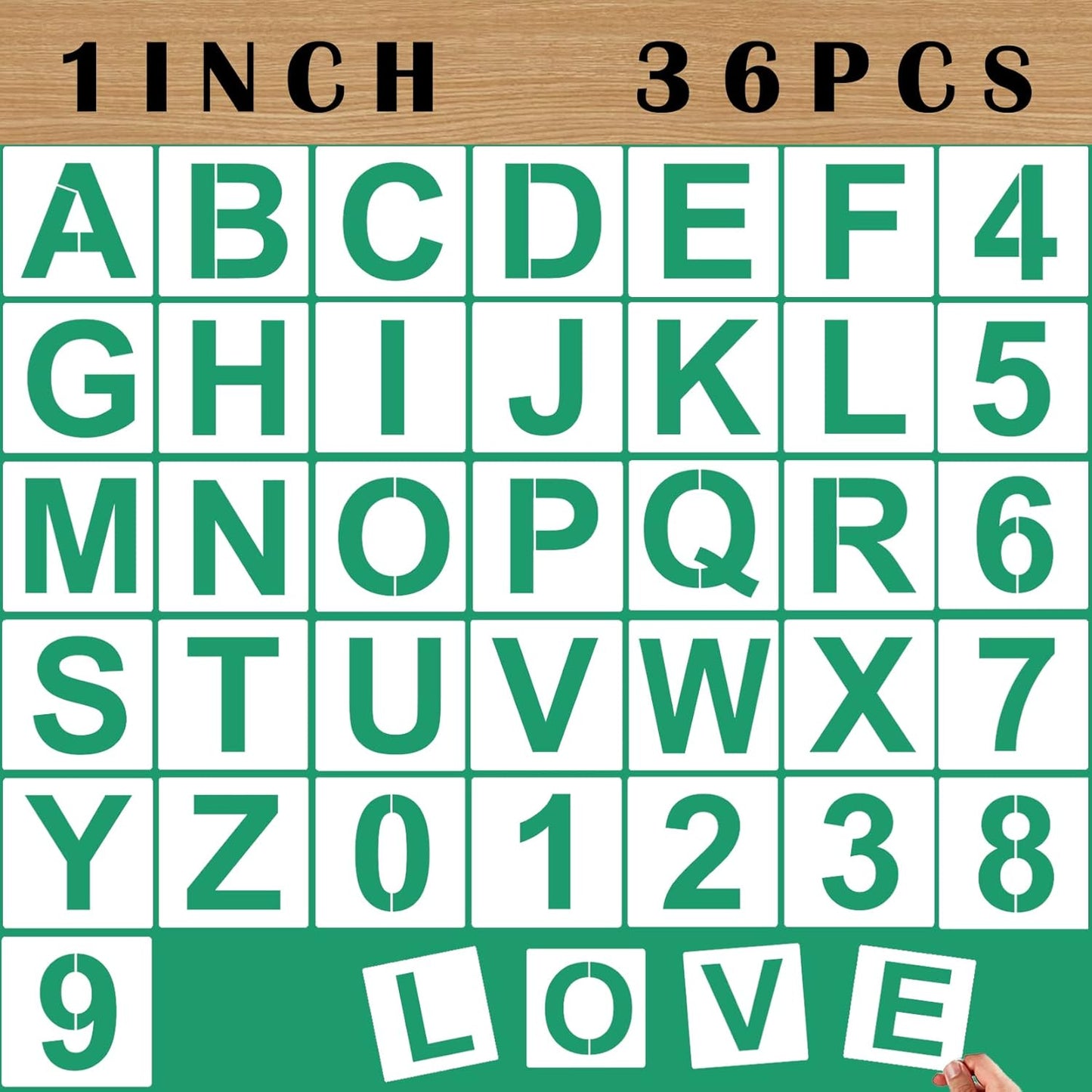 36PCS Letter Stencils 1 inch Reusable Plastic, Small Alphabet and Number Stencils for Painting on Wood, Wall, Fabric, Tracing, Rock, Chalkboard, Signage