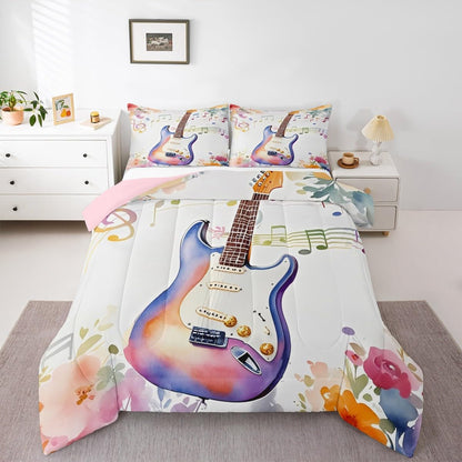 Erosebridal Drum Kit 3D Print Kids Comforter Sets Rock Music Themed Full Bedding Set for Boys Girls Musical Pattern Comforter Set,Colorful Retro Style Quilt Duvet 3 Pcs