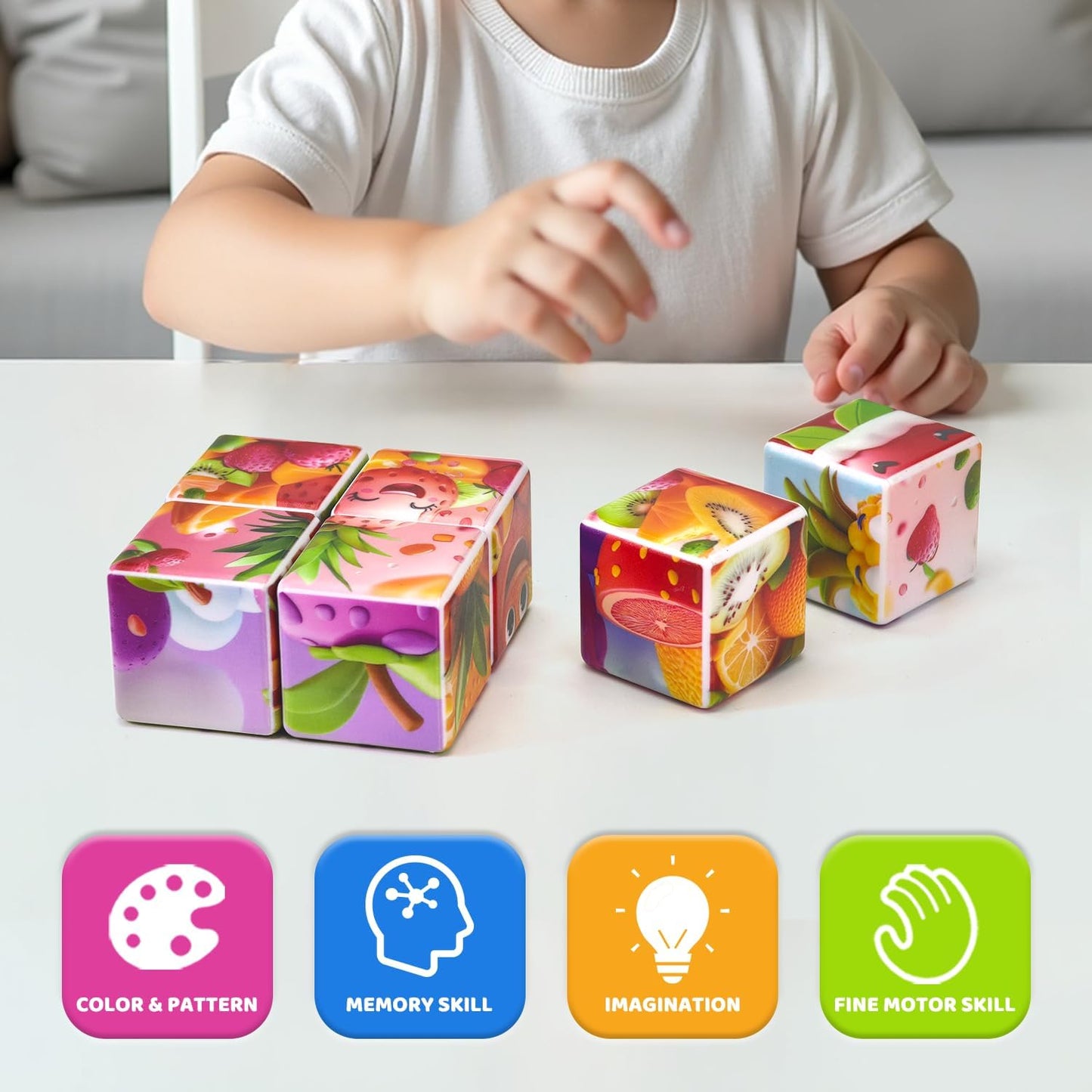 Pairez Toys 3D Magnetic Cubic Jigsaw Puzzle Toys for Toddlers, Large Building Blocks Cubes 1.65 Inches, Sensory & Montessori Toys for Kids 3-5