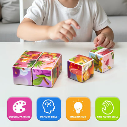 Pairez Toys 3D Magnetic Cubic Jigsaw Puzzle Toys for Toddlers, Large Building Blocks Cubes 1.65 Inches, Sensory & Montessori Toys for Kids 3-5