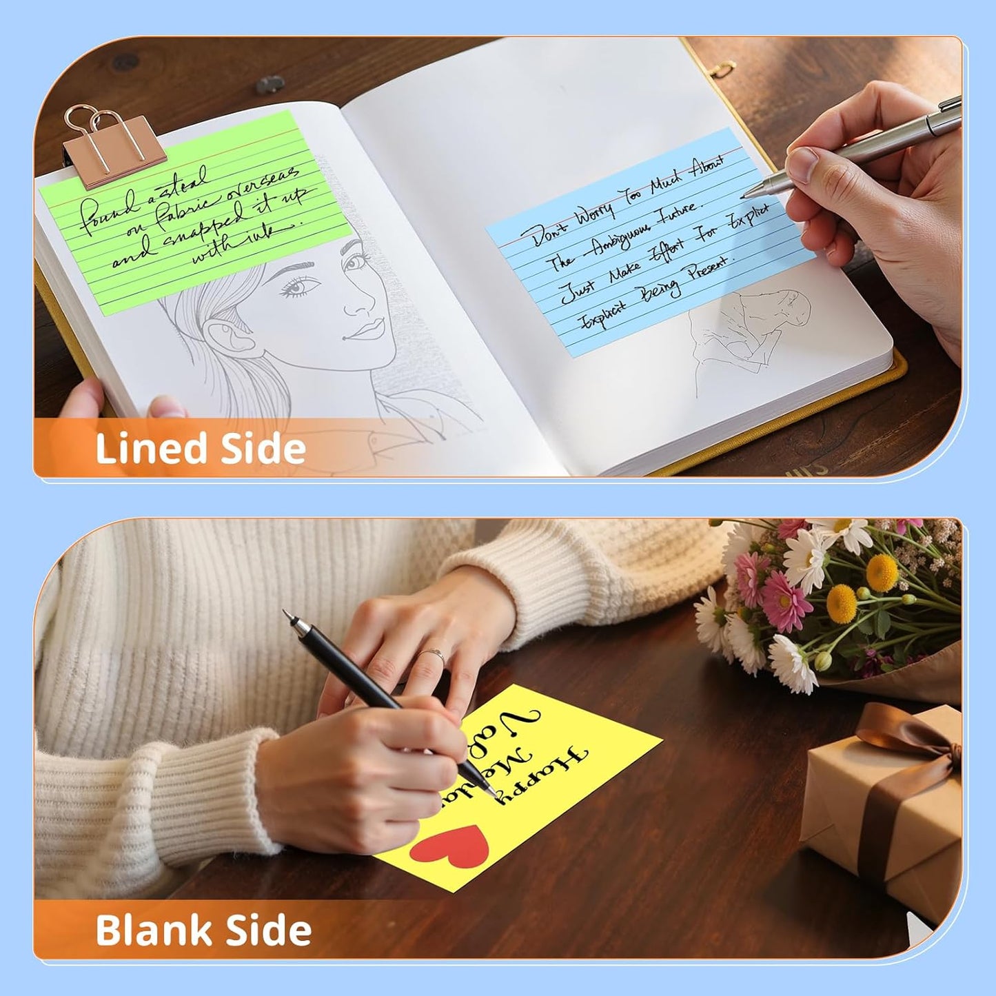 Index Cards 3x5 Inches, 300 PCS, Colored Flash Cards With Ring, Punched Lined Study Card Ruled Flashcards Notecards, Ruled Front And Blank Back, Note Card for School, College And Home