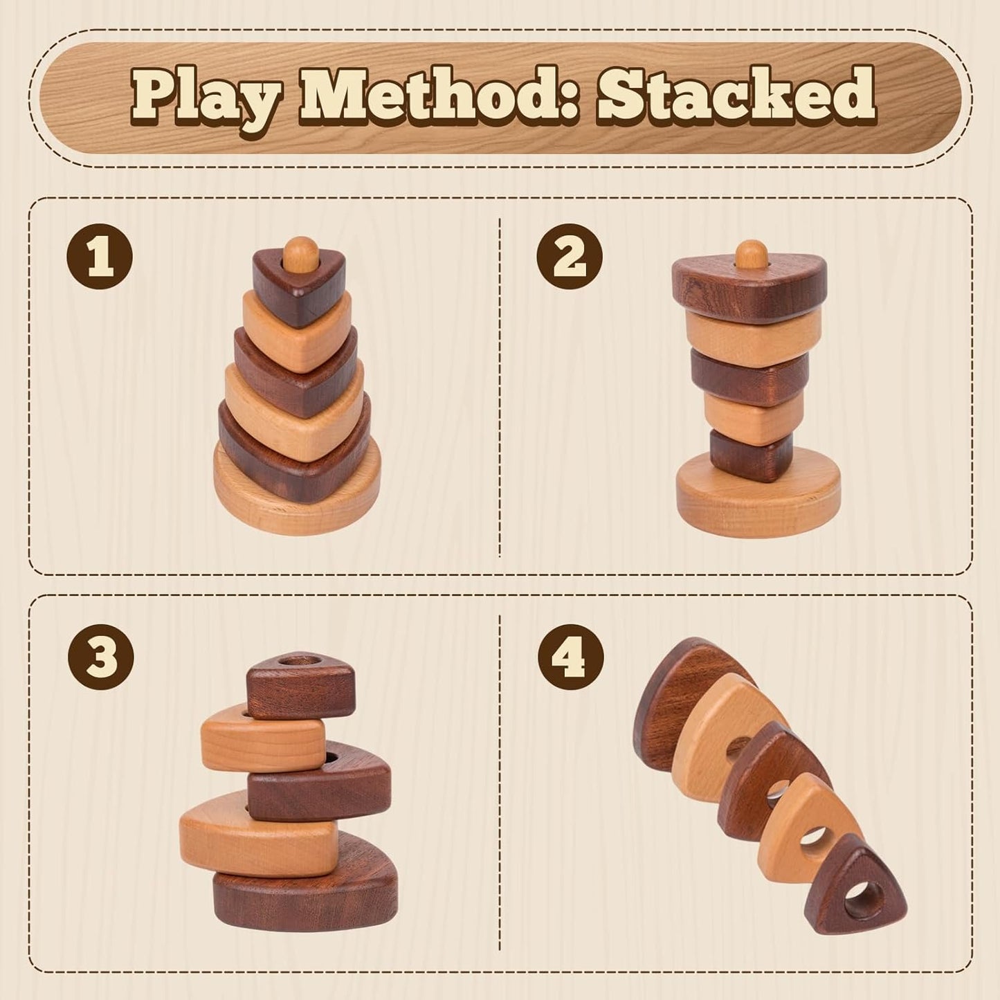 Adena Montessori Ring Wooden Stacking Toy,Montessori Geometric Stacker Wooden Educational Toy,Baby and Toddler Ages 12+ Months Shape Sorter and Stacking Toy, Stacking Tower Toy for Babies(Circle)