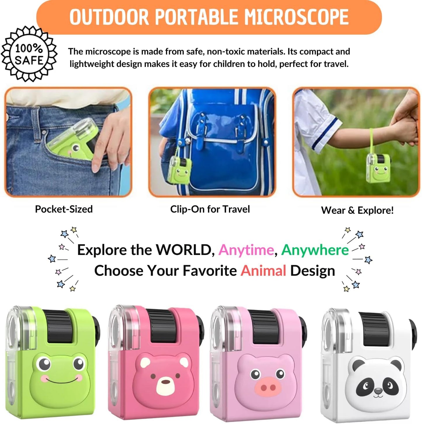 2026 New Kids Pocket Microscope Toy - 60x-80x Handheld Portable Science Kit with LED Light - STEM Educational Gift & Christmas Stocking Stuffer for Boys & Girls Age 3-12 (Green Frog)