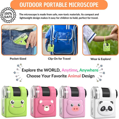 2026 New Kids Pocket Microscope Toy - 60x-80x Handheld Portable Science Kit with LED Light - STEM Educational Gift & Christmas Stocking Stuffer for Boys & Girls Age 3-12 (Green Frog)