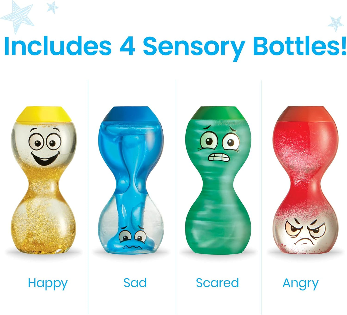hand2mind Express Your Feelings Sensory Bottles-Primary Emotions, Quiet Toddler Fidgets for Classroom, Calm Down Corner Supplies, Social Emotional Learning, Sensory Toys for Kids with Autism
