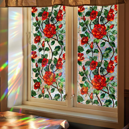 Flower Stained Glass Window Film Decorative Static Cling Stickers Sun Blocking Privacy Decals for Home Car White Lily