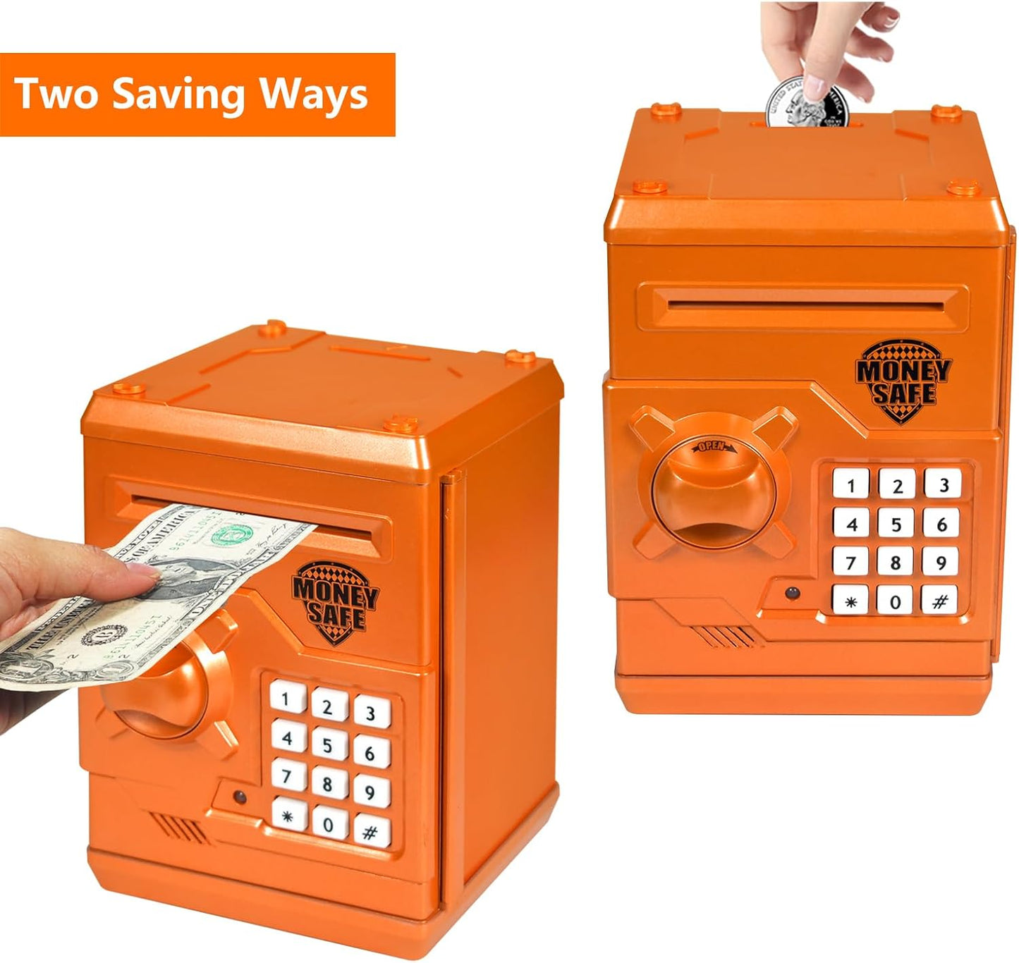 Mini ATM Piggy Bank ATM Machine Best Gift for Kids,Electronic Code Piggy Bank Money Counter Safe Box Coin Bank for Boys Girls Password Lock Case (Rose Gold)
