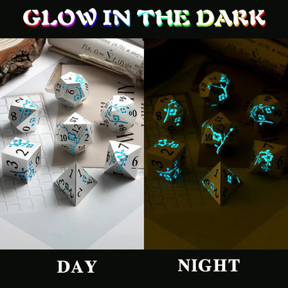 DnDnD Heavy Polyhedral Metal Dice Set with Metal Box, 7-die Shiny Blue Surface with Golden Number for RPG,Dungeons and Dragons,Pathfinder,Shadowrun,D&D,Role Palying Game and Math Teaching - Colors B