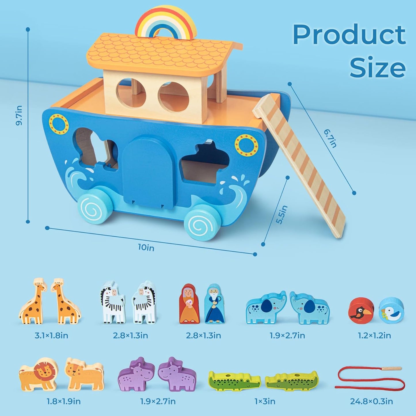 Tooysea Wooden Noah's Ark Toy with Animal Shape Sorter,Baptism Gifts for 1 2 3 4 Years Old,Montessori Toys for Toddlers,Baptism Gifts for Boys and Girls,24 Months Babies