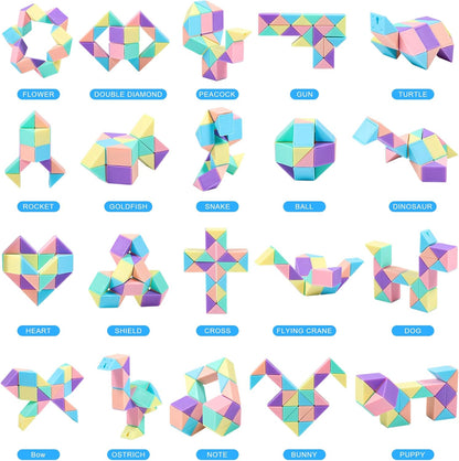 24 Pack Magic Snake Cube Fidget Toys for Kids - 24 Blocks Rainbow Twist Puzzle, Party Favors, Classroom Prizes, Birthday Goodie Bag Fillers, Stress Relief Sensory Toys
