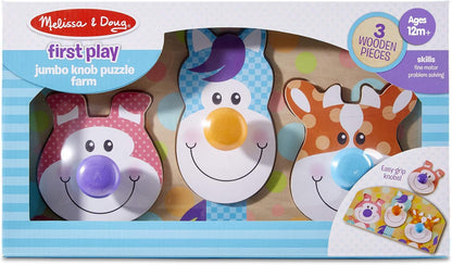 Melissa & Doug First Play Wooden Jumbo Knob Safari Animal Puzzle (3 pcs) Large Puzzles for Babies and Toddlers Ages 1+