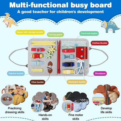 JHkim Busy Board Montessori Toys for 1 2 3 4 Year Old Boys Girls Gifts, Sensory Toy for Toddlers 1-3, Educational Activities Travel Toy for Airplane Car, Busy Book for Learning Fine Motor Skills,Blue