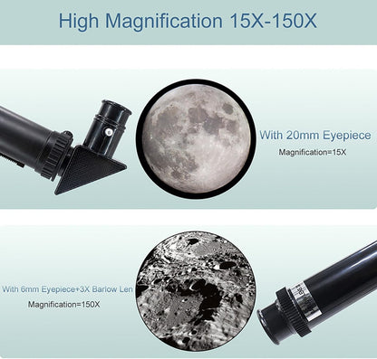 Telescope for Adults & Kids, 70mm Aperture Refractor (15X-150X) Portable Travel Telescope with Phone Adapter & Wireless Remote, Astronomy Beginners Gifts, Black