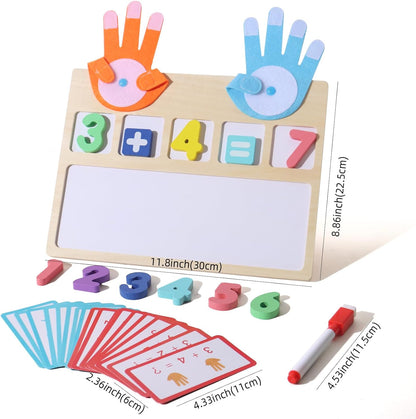 BESTAMTOY Montessori Math Board Toy - Double-Sided Finger Counting & Number Tracing Board Number Blocks, Wooden Math Manipulatives for Kids Ages 3-6, Preschool Classroom Homeschool Educational Games