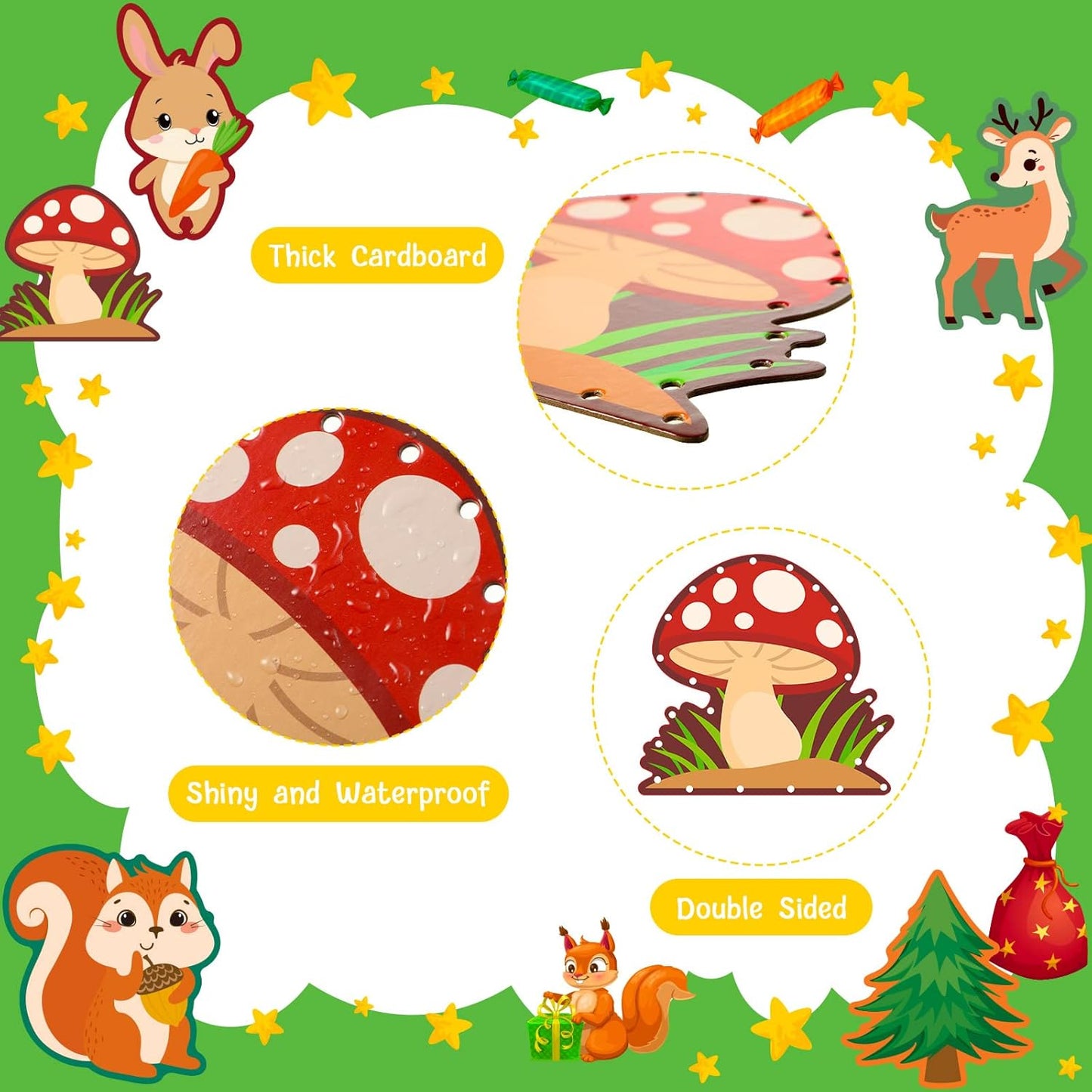 Pajean 10 Pcs Kids Lacing Cards Double Sided Animal Sewing Cards Kits 10 Styles Lacing Toy Crafts for Toddler Ages 3+ Developing Imagination Preschool Learning Activity Supplies(Farm Style)