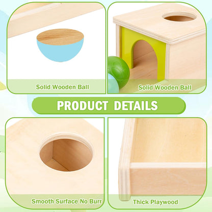 Adena Montessori Wooden Toy for 6-12 Month Baby 3 Balls with Tray, Object Permanence Box Colorful Learning Education Toy for Toddler Kid 1-2 Year Old, Preschool Developmental Girl and Boy Gift