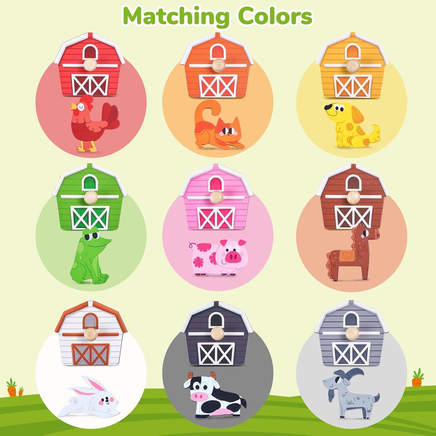 JoyCat Wooden Puzzles for Toddlers 1-3, Montessori Toys for 1 2 Year Old Boy Girl Birthday, Animal Match Farm Peg Puzzles, Preschool Learning Toys for Toddlers Age 1-2