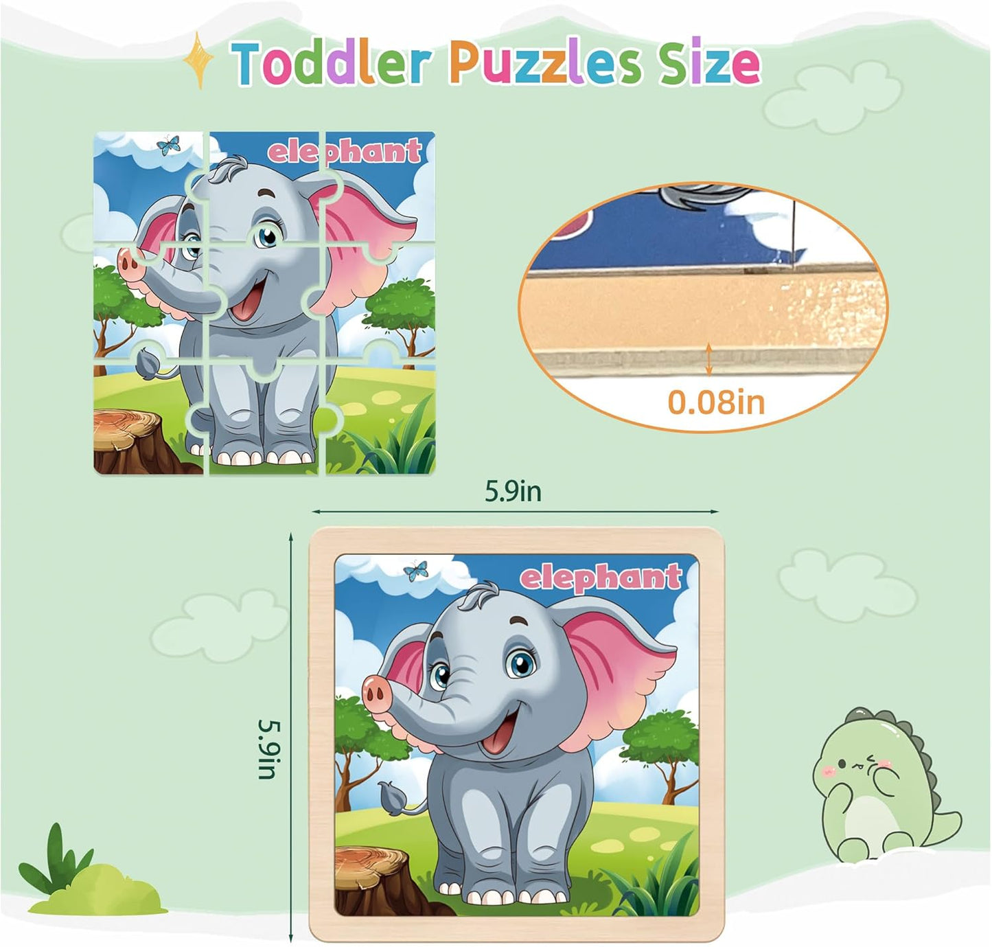 Wooden Animals Puzzles for Toddlers 2-4, 8 Pack 9 PCS Jigsaw Puzzles for Kids 2-4, Wooden Puzzles for Toddlers 3-5, Animal Puzzles for Kids 3-5, Preschool Puzzles Learning Educational Sets Toys