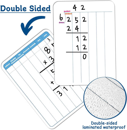 24Pcs Place Value Chart Dry Erase Flash Cards Double Sided Addition Subtraction Cardboard Math Whiteboard Math Manipulatives Teacher Portable Tool 12" x 9"