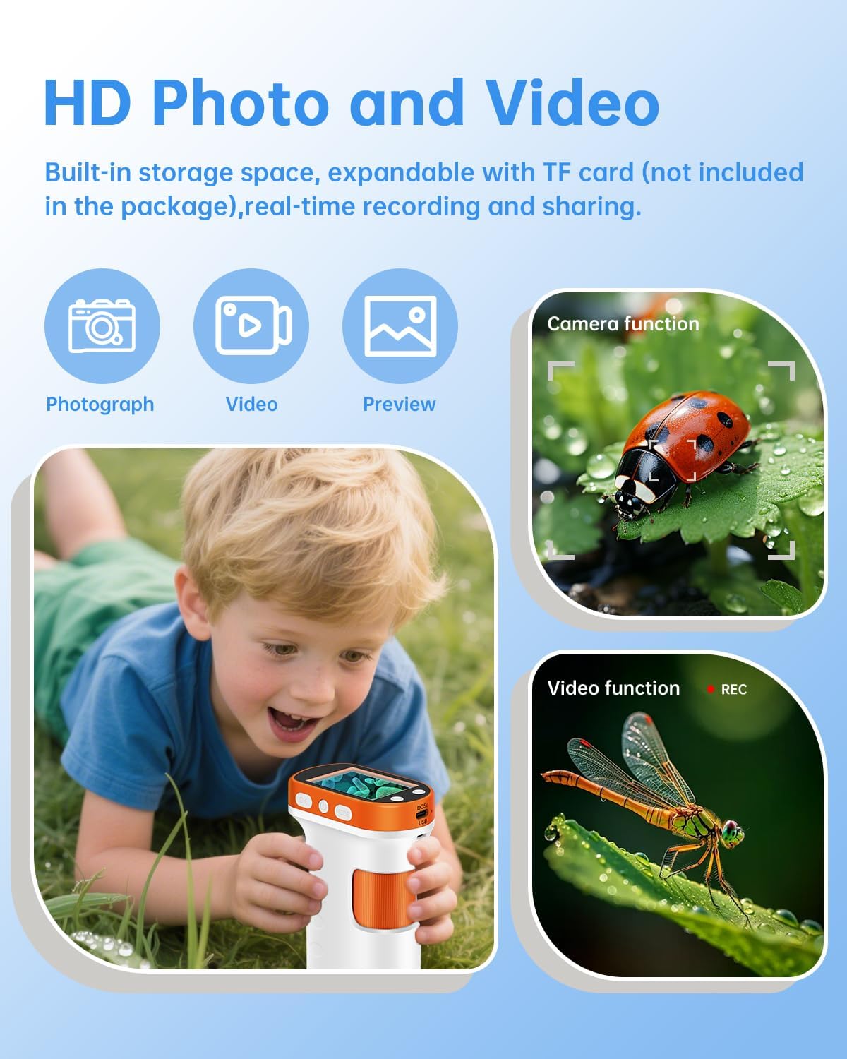 OZSTAR Microscope for Kids 1000x Magnification, 2.4-inch ScreenPocket Microscope with Photo and Video Recording (with Slide Kit) Portable Educational Gift