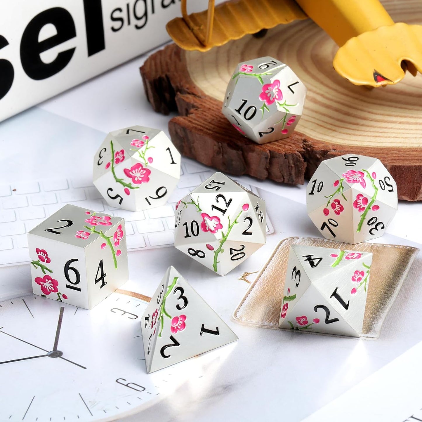 DnDnD Heavy Polyhedral Metal Dice Set with Metal Box, 7-die Shiny Blue Surface with Golden Number for RPG,Dungeons and Dragons,Pathfinder,Shadowrun,D&D,Role Palying Game and Math Teaching - Colors B