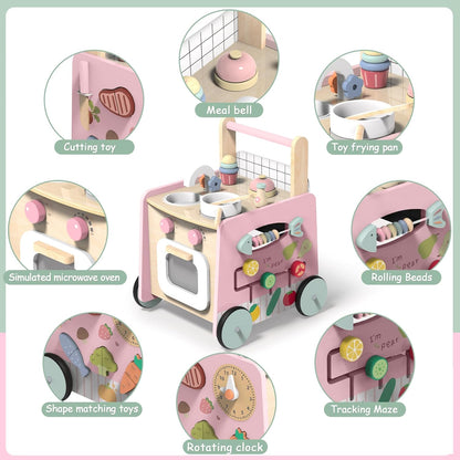 Gigglegems Wooden Baby Walker 4-in-1 with Push Walker Toys, Play Kitchen Accessories, Toddlers Montessori Sensory Toys, Walking Toys for Baby Girls Boys Learning to Walk
