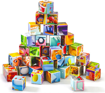 Pairez Toys 3D Magnetic Cubic Jigsaw Puzzle Toys for Toddlers, Large Building Blocks Cubes 1.65 Inches, Sensory & Montessori Toys for Kids 3-5