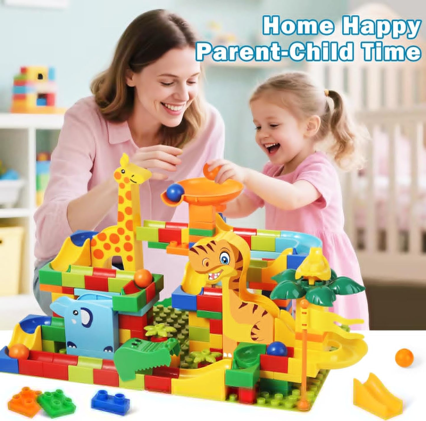 MOONTOY Dinosaur Marble Run 200PC Building Blocks - STEM Educational Toys for Kids Ages 3 4 5 6 7 8, Big Blocks Learning Set for Toddlers Boys & Girls, Gift for Christmas & Birthdays