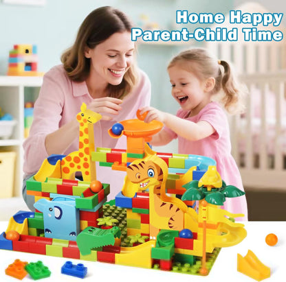 MOONTOY Dinosaur Marble Run 200PC Building Blocks - STEM Educational Toys for Kids Ages 3 4 5 6 7 8, Big Blocks Learning Set for Toddlers Boys & Girls, Gift for Christmas & Birthdays