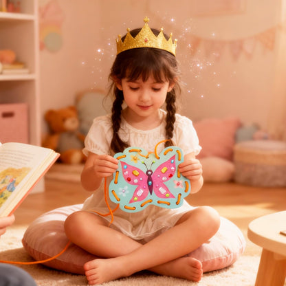 CRAFTILOO Lacing Cards for Kids Ages 3-5 - 8 Princess Sewing Cards with Gem Stickers, Toddler Lacing Toy, Fine Motor Preschool Threading Activity for Ages 4-8