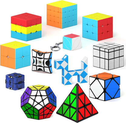 Vdealen Speed Cube Set, 7 Pack Puzzle Cube Bundle Fidget Ball 2x2 3x3 4x4 Pyramid Dodecahedron Rainbow Snake Magic Cube, Smooth Cube Game Toys Gift for Kids & Adults