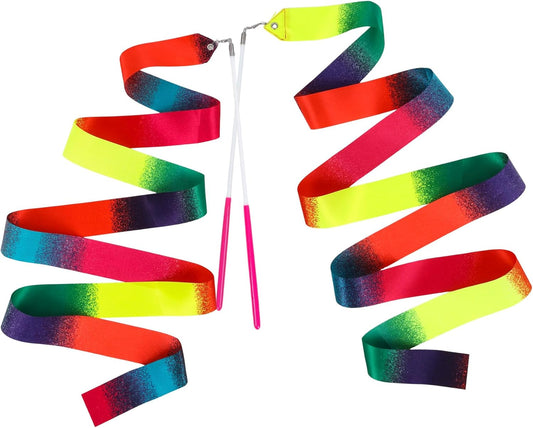 YGEOMER Ribbon Wands, 12pcs Rainbow Gymnastics Ribbons for Kids, Twirling Dance Sticks for Artistic Dancing, Talent Shows & Birthday Party Props