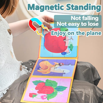D-KINGCHY Magnetic Puzzles for Kids Ages 5+, 2-in-1 Puzzle Book 60 72 Pieces, Travel Jigsaw Puzzles, Road Trips Toys for 5 6 7 8 Boys Girls Birthday Gift (Dinosaur and Space)