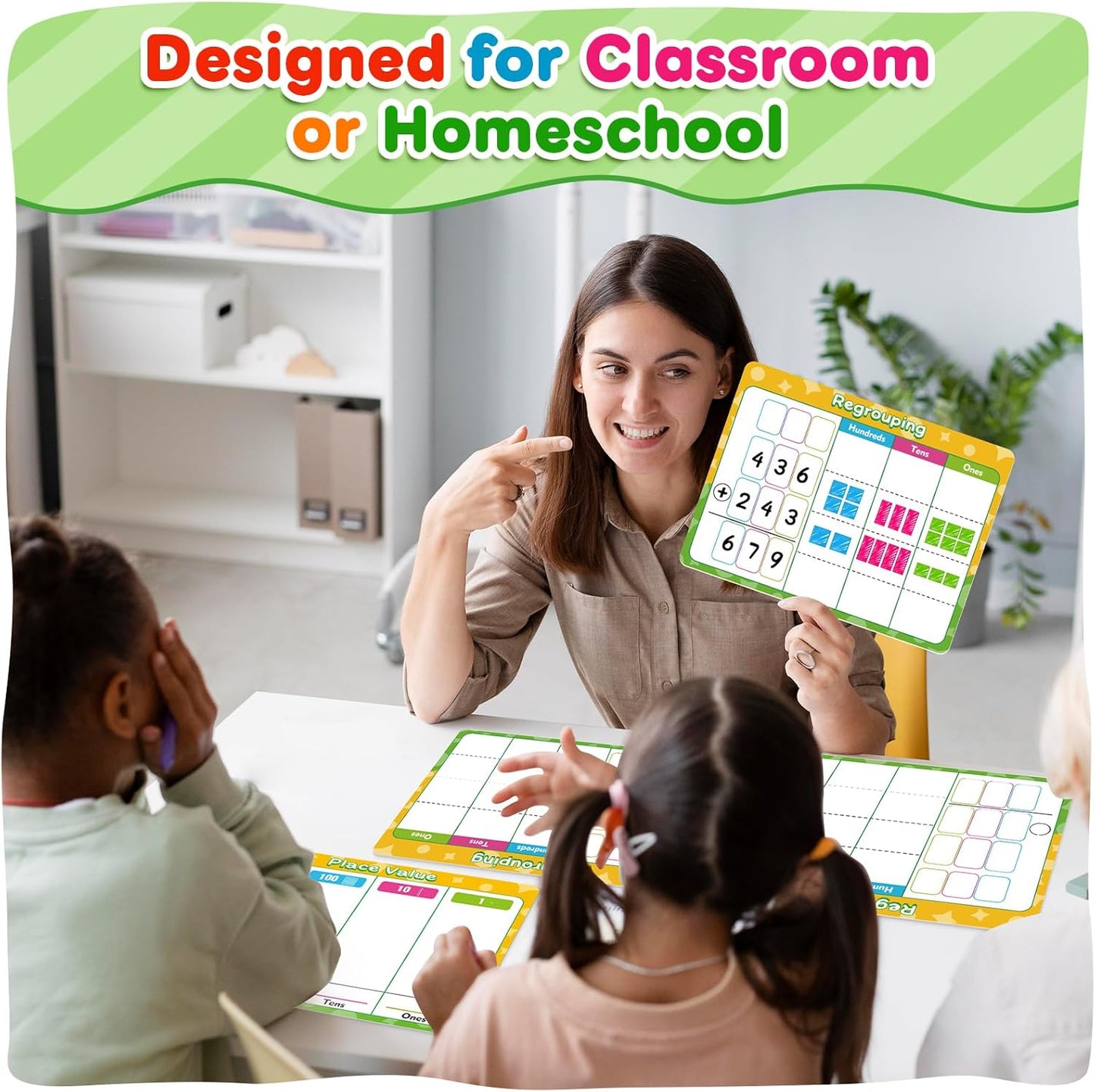 12 Pack Place Value Chart Dry Erase Flash Cards, 9" x 12" Small White Board Addition and Subtraction Math Manipulatives 1st 2nd 3rd Grade Classroom Teacher Homeschool Supplies Essential