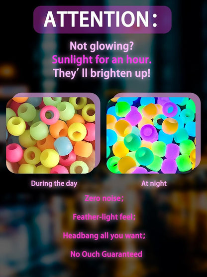 100 Small Silicone Hair Beads Glow in Dark for Kids Girls Braids, 5mm Colorful Soft Silicone Hair Beads, 1 Plastic Quick Beaders for Hair Braids, 50 Elastic Rubber Bands