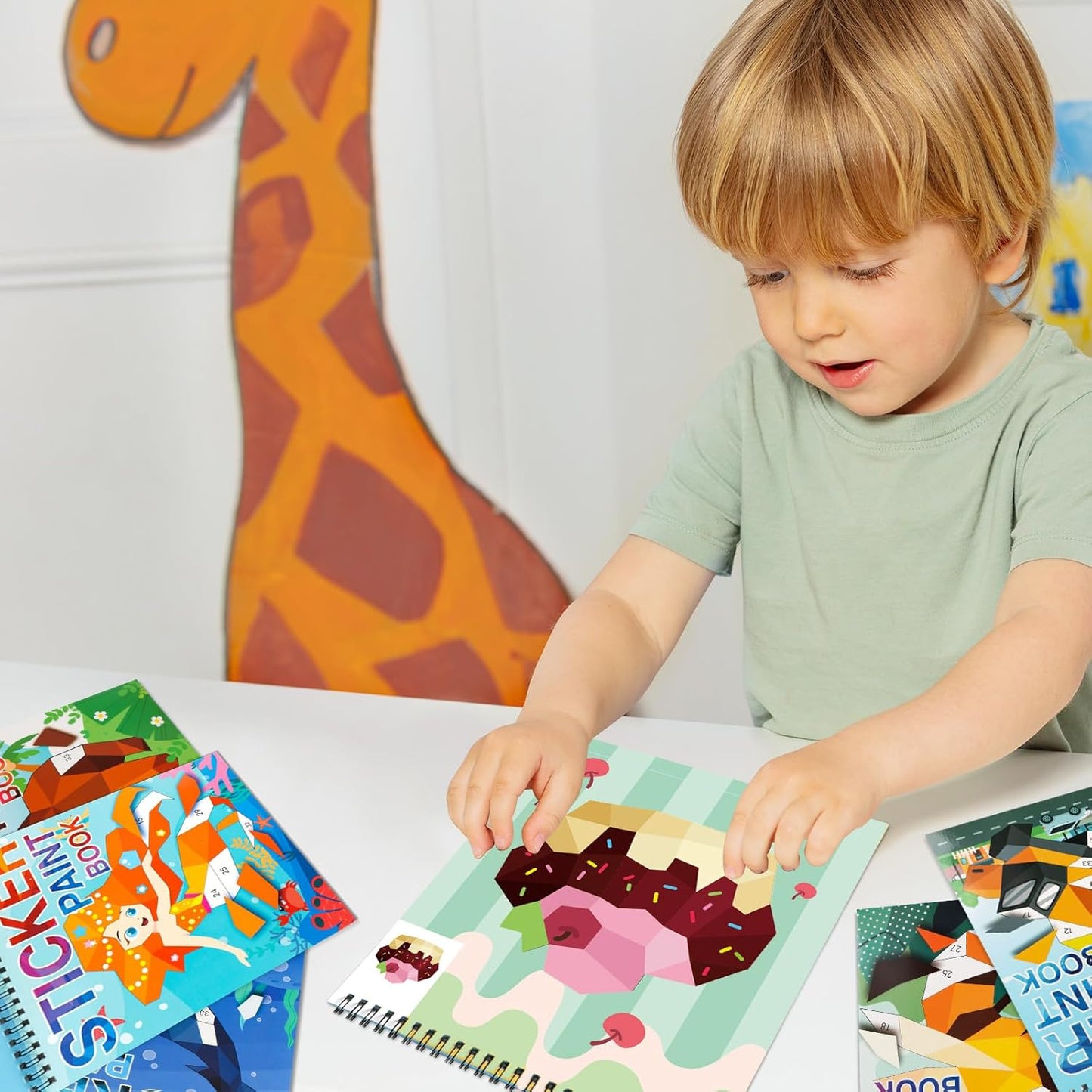 3PCS Sticker Paint Number Books Crafts for Kids Ages 4-8,8-12 Animal Dinosaur Ocean Sticker Book Stickers for Kids Boys Girl Adults for Birthday Party Favors Gift Travel Toy Daycare Activity