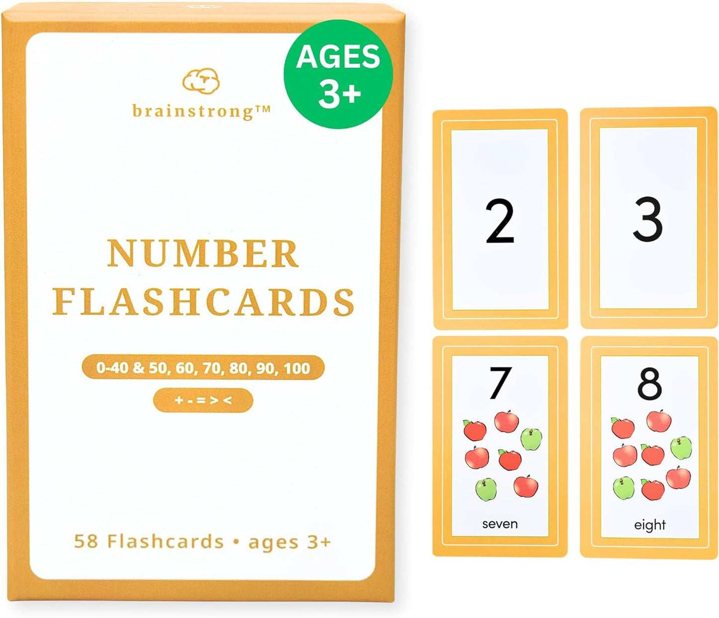 Number Flashcards | 54 Preschool & Kindergarten Counting Cards | Numbers & Math Symbols | Brainstrong Premium Flash Cards