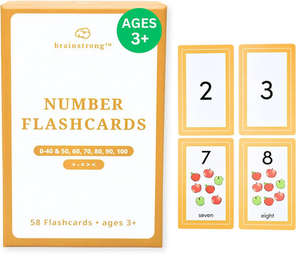 Number Flashcards | 54 Preschool & Kindergarten Counting Cards | Numbers & Math Symbols | Brainstrong Premium Flash Cards
