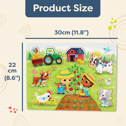 B. toys – Peek & Explore – Vehicles – Wooden Peg Puzzle for Toddlers, Kids – 8 Pieces – Fire Truck, Airplane, Taxi & More – 2+ Years
