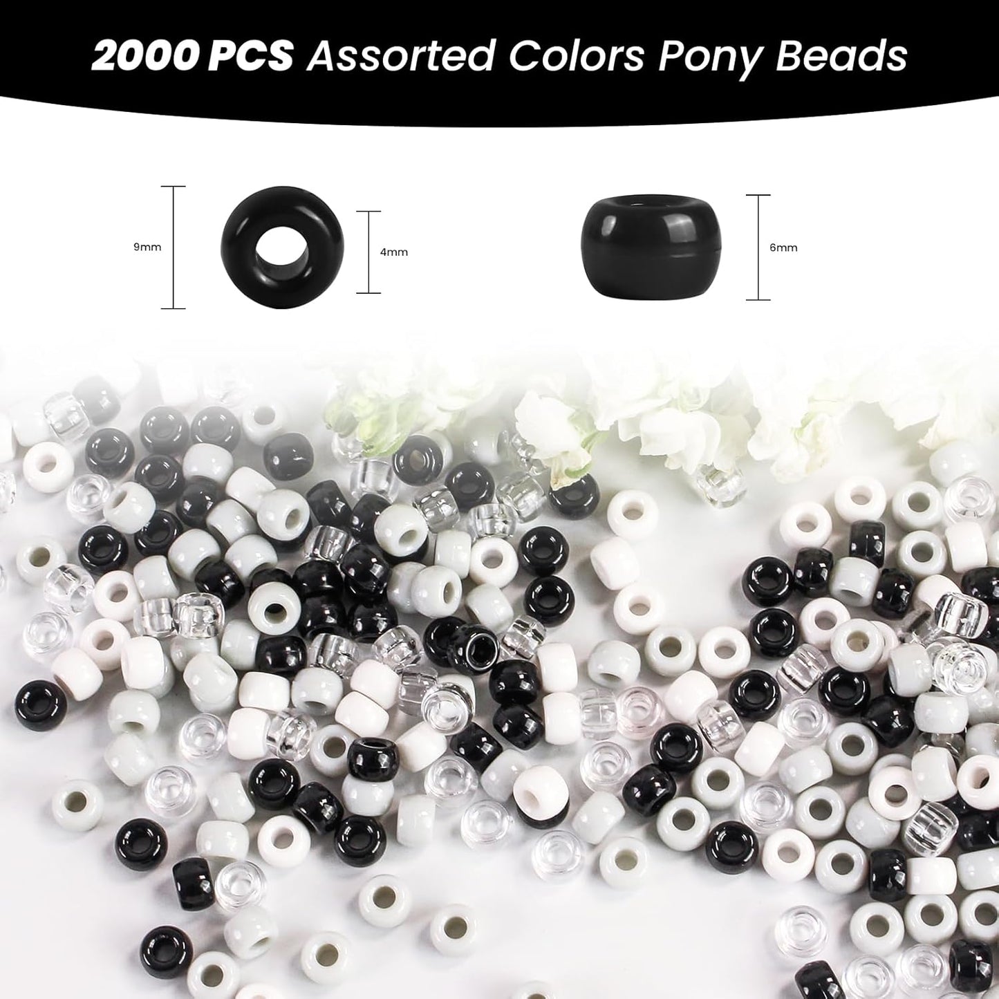 2000 Pcs Multi-Colored Glitter Pony Beads, 6x9mm, Round, Acrylic, Loose Beads, Perfect for Bracelets, Jewelry Making, Crafts