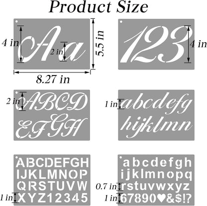 BAMIDELE Letter Stencils for Painting on Wood, 50 Pcs Calligraphy Alphabet Drawing Templates with Numbers, Signs, Flowers, Reusable Cursive Plastic Art Craft Stencils