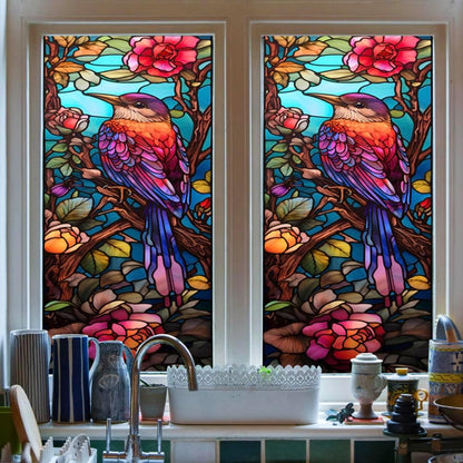 JOONOR Privacy Window Film Stained Glass Window Sticker Non-Adhesive Frosted Glass Film Decorative Magnolia Flower Pattern Static Cling Decals for Home UV Blocking/Heat Insulation 17.7 x 39.4 Inch