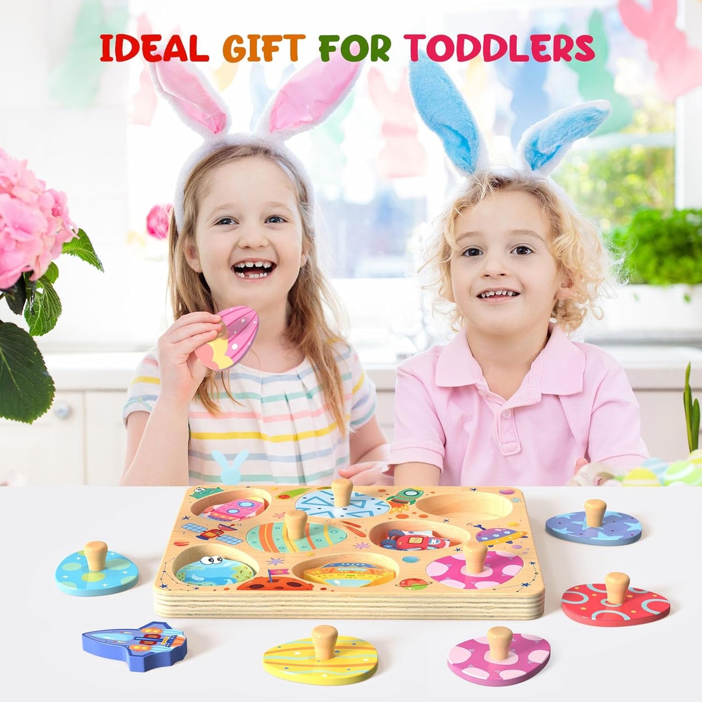Zeoddler Wooden Puzzles for Toddlers, 8 Pcs Dinosaur Matching Egg Puzzle, Montessori Toys for Boy Girl Easter Birthday Gifts, Preschool Learning Activities & Educational Toys for Boys, Girls