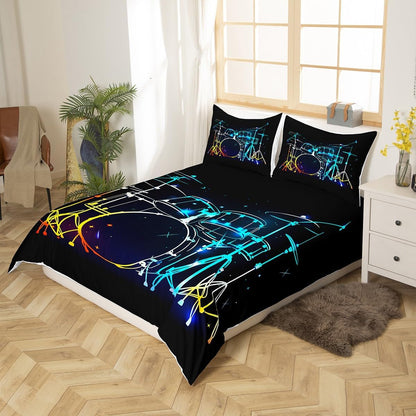 Drum Kit Duvet Cover,Kids Musical Instruments Bedding Set,Rock Music Comforter Cover for Boys Girls Room Decor,Neon Lighting Lightweight Bedspread Cover Twin Size with 1 Pillow Case(No Comforter)
